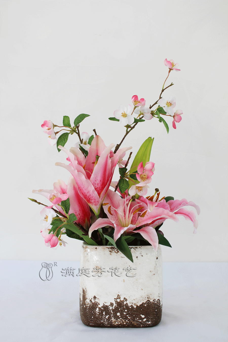 [满庭芳花艺]中式百合成品花艺仿真绢花仿真植物家居装饰mtf-tc