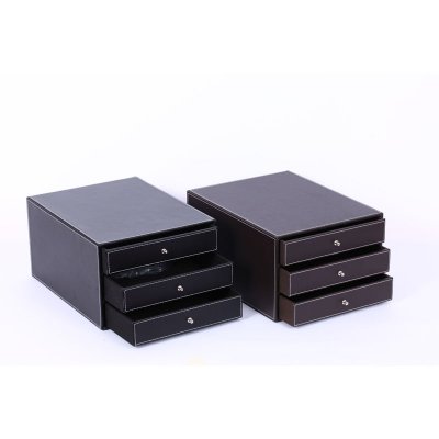 黑色/棕色PU整理盒 A4三抽文件柜 收纳盒PY-WJG65