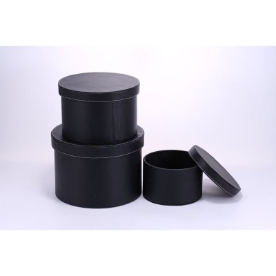 创意时尚黑色PU皮皮质储物盒圆形收纳盒（3件套）PY-SNH291