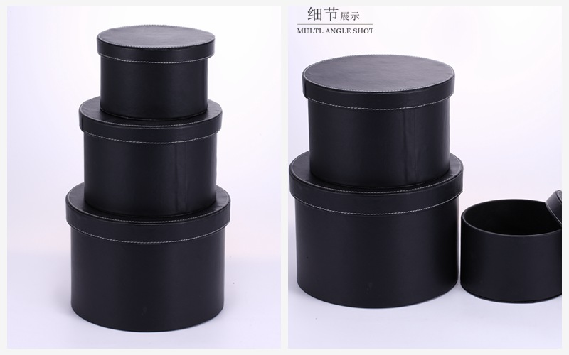 创意时尚黑色PU皮皮质储物盒圆形收纳盒（3件套）PY-SNH2912