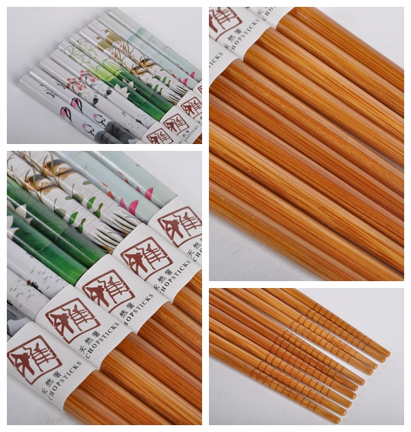 荷花图案竹木筷子家用筷工艺礼品筷子防滑拉钩筷（5双/套）GP0103
