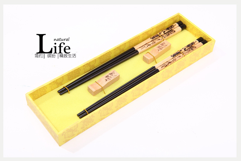 顶级礼品飞龙在天木雕筷子家用木属工艺雕刻筷配礼盒（黑色）D2-0101