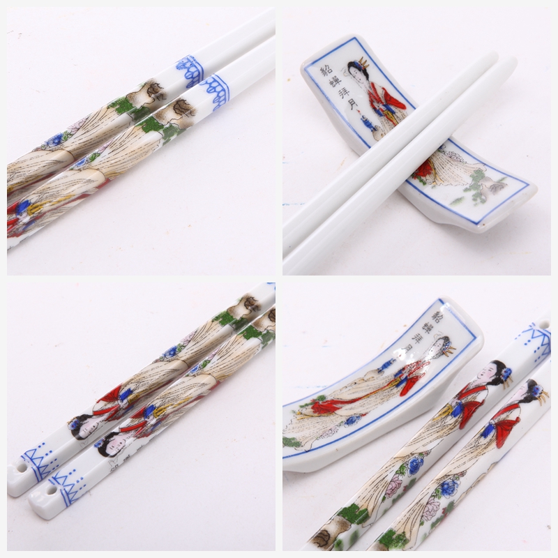 古典陶瓷手绘筷子2对套装 貂蝉拜月图案 天然健康 高档礼品 T2-0054
