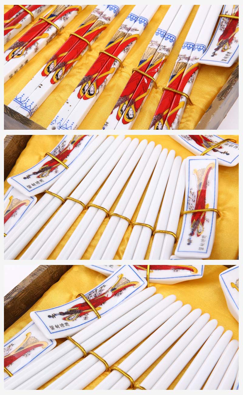 古典陶瓷手绘筷子6对套装 昭君落雁图案 天然健康 高档礼品T6-0043