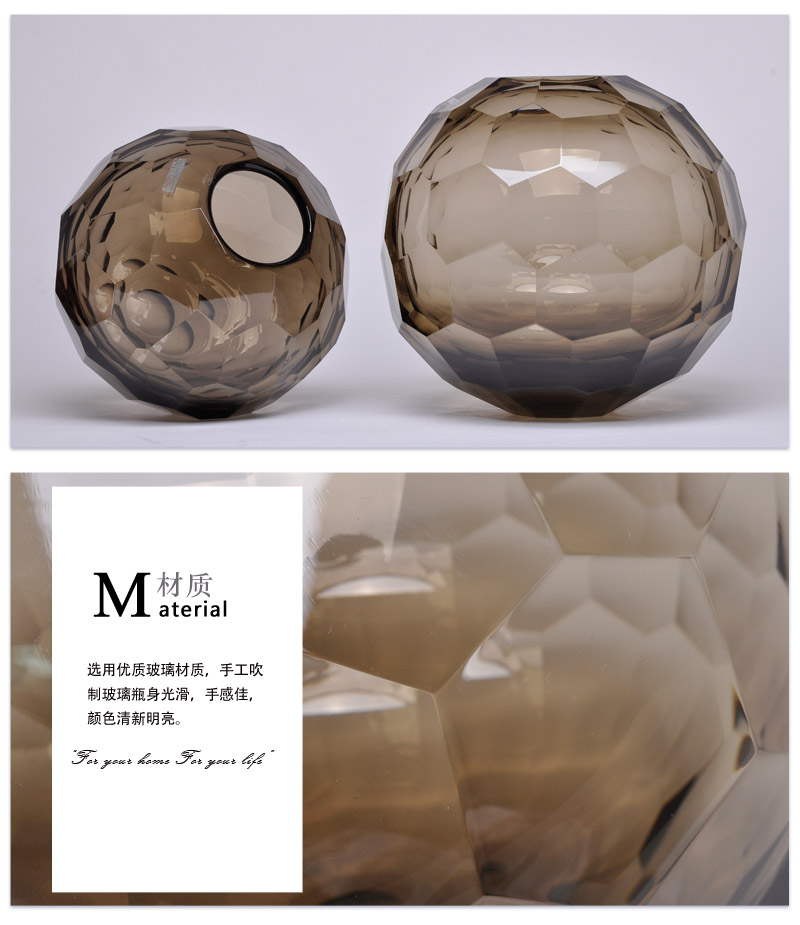 欧式简约全手工打磨水晶棕球花瓶样板房软装装饰摆件11F185,11F1863