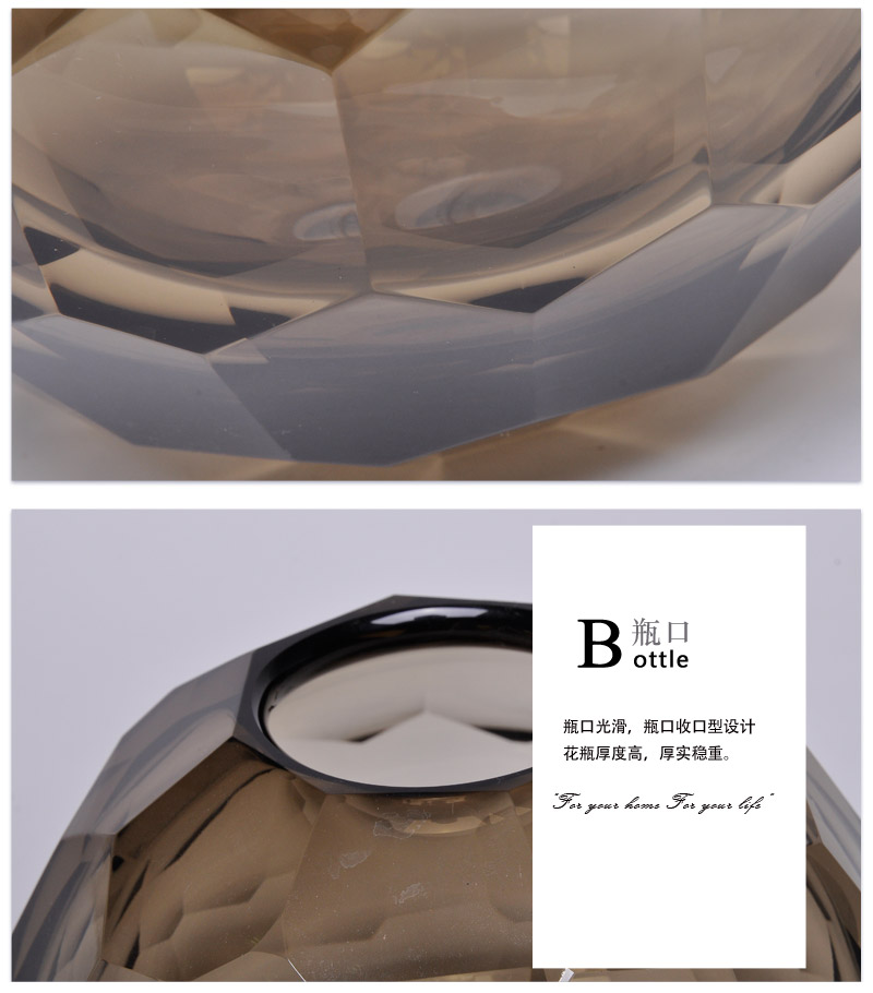 欧式简约全手工打磨水晶棕球花瓶样板房软装装饰摆件11F185,11F1864