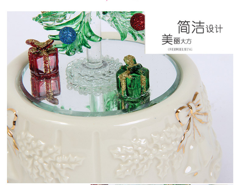陶瓷拉丝玻璃带灯彩灯圣诞树音乐盒摆件八音盒创意生日礼物（不含木架费）JX-10024