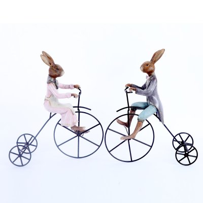 欧式创意树脂摆件树脂男/女兔骑单车装饰工艺品家居客厅餐厅卧室装饰品一对2012101-14