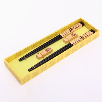 创意礼品多福图案木雕筷子家用木属工艺雕刻筷配礼盒D2-014