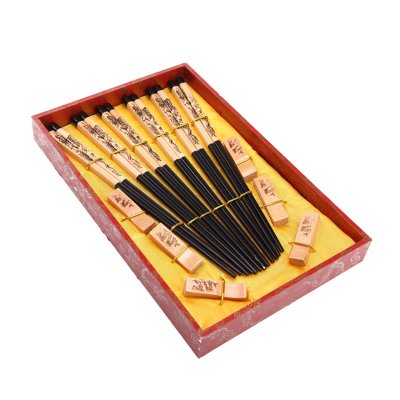 创意礼品飞龙在天黑色木雕筷子家用木属工艺雕刻筷配礼盒（6双/套）D6-014