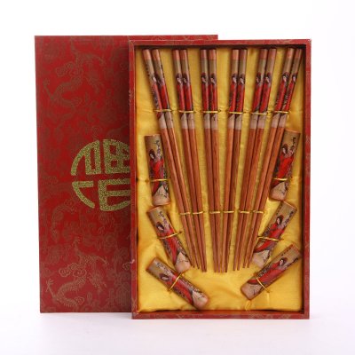 高档礼品筷子红色西施印花6双翻盖Y6-002
