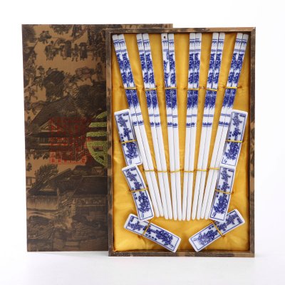 古典陶瓷手绘筷子6对套装 竹报平安图案 天然健康 高档礼品T6-002