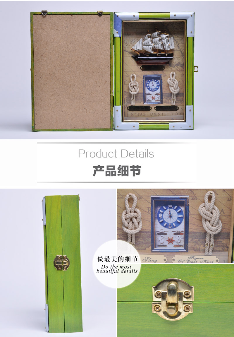 欧式美式田园挂件儿童家具木质地中海饰品时钟船形钥匙盒船型挂钟ZF25174