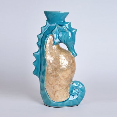 简约陶瓷贴贝壳造型摆件 创意黄蓝贝壳装饰瓶 创意装饰品工艺品摆件PV8739-11.8-1094G