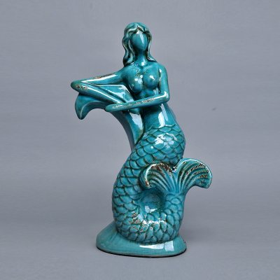简约时尚陶瓷摆件 蓝色艺术美人鱼造型摆件 创意家居摆设软装饰工艺品SV9228-15.5-1094