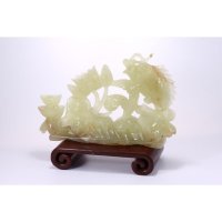 新款天然红花青玉年年有余带底座创意造型玉器摆件家居客厅办公室店铺招财纳财工艺品摆件B85