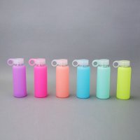 果冻硅胶防摔玻璃杯300ml 缤纷糖果色带杯套便捷玻璃杯 环保健康 潮流实用（大） 1403