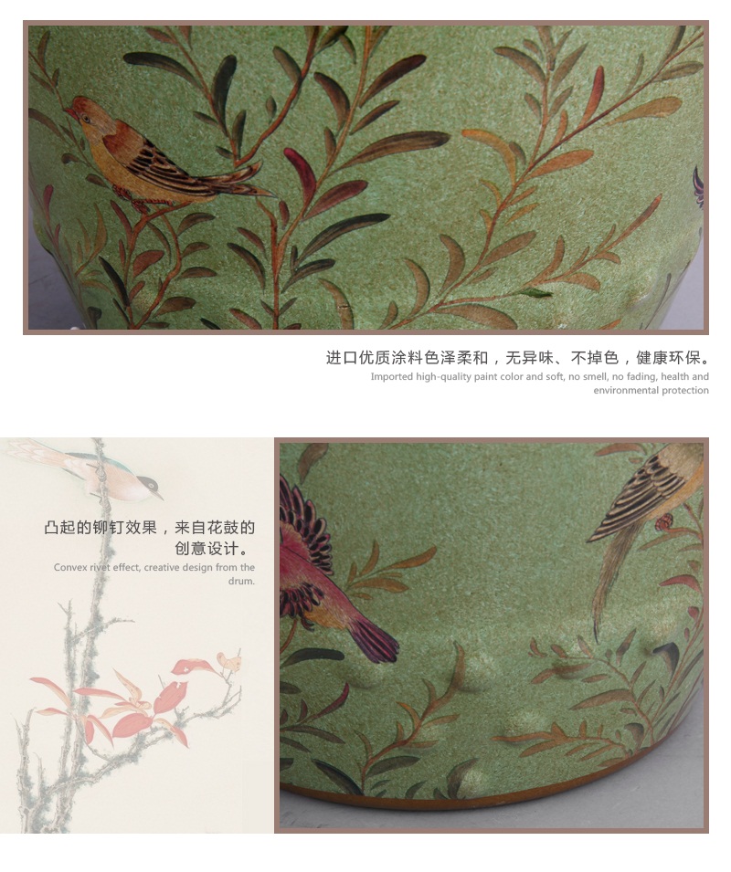 中式田园陶瓷鼓凳 艺术中西结合手绘花鸟百鸟齐聚 居家书房卧室梳妆坐凳装饰凳 JM0166