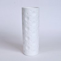 简约陶瓷花瓶摆件 白色陶瓷艺术圆筒凹圆点工艺花瓶 创意家居摆设装饰花瓶OH078-8204-11W2