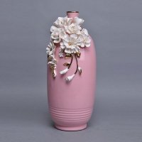 中式时尚雕花陶瓷花瓶摆件 创意雕花杂花粉红+金装饰瓶 创意家居样板房摆设软装饰花瓶 6102-18