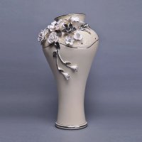 中式时尚雕花陶瓷花瓶摆件 创意雕花杂花土黄+银装饰瓶 创意家居摆设软装饰花瓶插花器63807-20