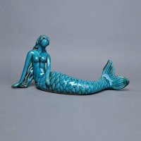 简约时尚陶瓷摆件 蓝色艺术创意美人鱼造型摆件 创意家居摆设装饰工艺品SV9229-18.1-1094