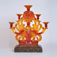 复古创意树脂摆件烛台 红色透明植物底座烛台 中式古典家居装饰摆设工艺品 OH4250-2035GA