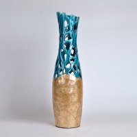 简约陶瓷贴贝壳造型摆件 创意黄蓝贝壳大装饰瓶 创意装饰品工艺品摆件GV8579-24-1094G