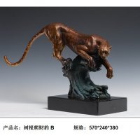 欧式简约铜制树根爬财豹B摆件客厅书房卧室装饰
