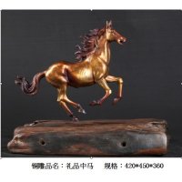 中式现代铜雕礼品中马摆件客厅书房卧室装饰