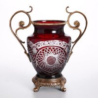 欧式复古纯铜镶嵌套色玻璃花瓶 定制紫红色复古花瓶储物罐两用瓶 家居软装摆设装饰瓶 S13-1104