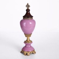 欧式复古纯铜镶嵌高温陶瓷摆件 定制紫色陶瓷瓶身储物摆设两用工艺品 家居摆设装饰品 S14-0047A