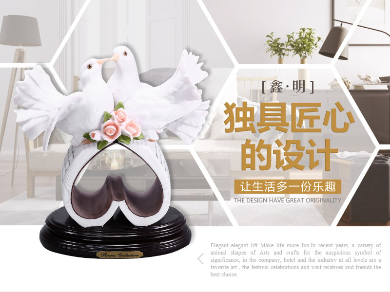 欧式高档动物造型树脂摆件 彩色心形对鸽婚庆摆件 创意鸽子树脂工艺品婚庆礼品（不开发票）FA29911