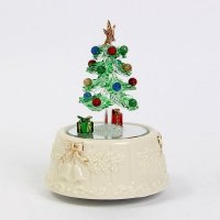 陶瓷拉丝玻璃带灯彩灯圣诞树音乐盒摆件八音盒创意生日礼物（不含木架费）JX-1002
