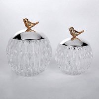 欧式简约金色小鸟配水晶玻璃容器收纳盒装饰盒