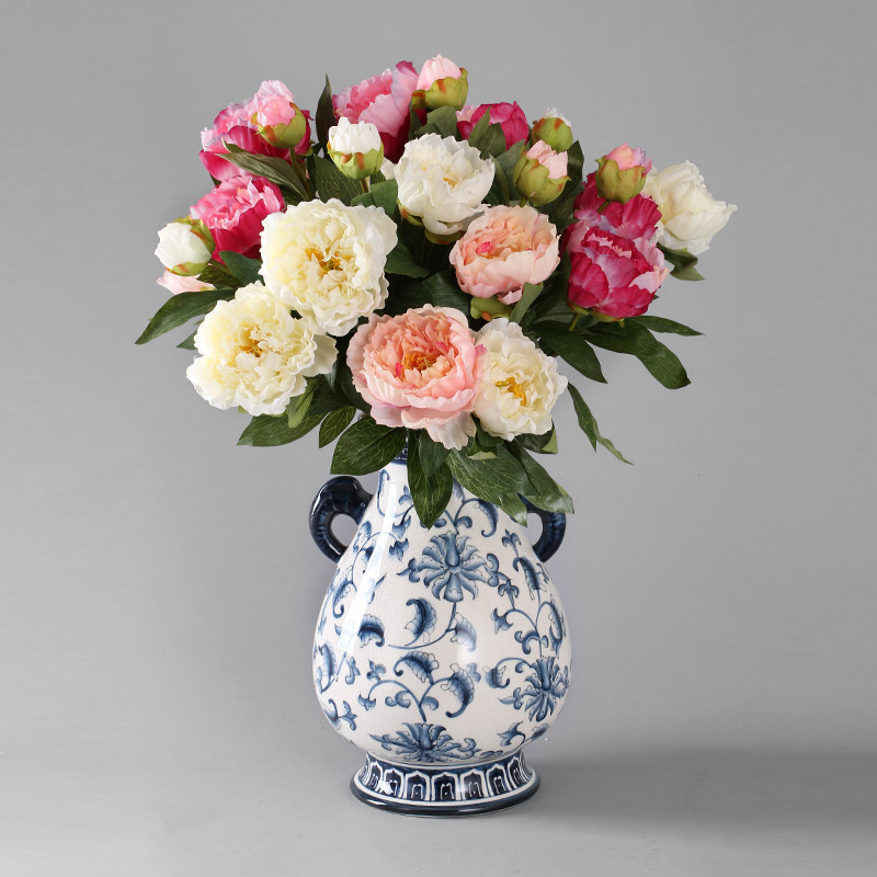 头套管牡丹仿真花 塑料泡沫花艺仿真花 客厅餐桌整体花艺家居装饰插花