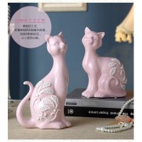 中式陶瓷摆件家居饰品客厅装饰品摆件创意动物猫开业礼物招财摆件T001（套装）