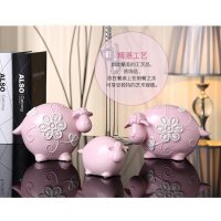 现代简约风格陶瓷粉色绵羊一家摆件书房儿童房卧室装饰T006（套装）