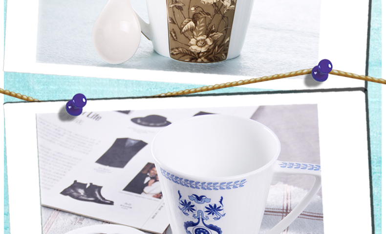 得意陶瓷 骨瓷马克杯陶瓷杯子 简约创意可爱咖啡带盖勺办公室礼品礼盒23