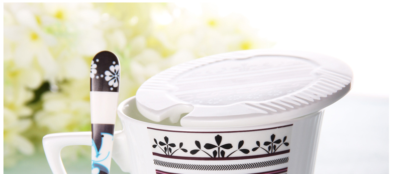 得意陶瓷 骨瓷马克杯陶瓷杯子 简约创意可爱咖啡带盖勺办公室礼品礼盒5