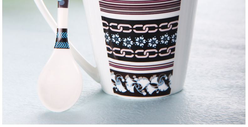 得意陶瓷 骨瓷马克杯陶瓷杯子 简约创意可爱咖啡带盖勺办公室礼品礼盒6