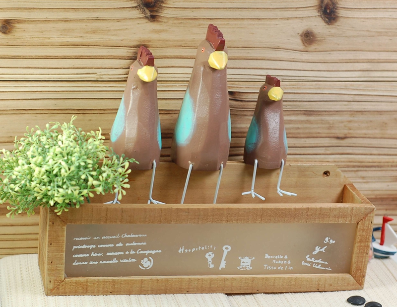 木雕工艺摆件 木制动物摆件 手绘套3木偶鸡 乡村田园风格 坐3鸡1