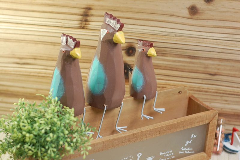 木雕工艺摆件 木制动物摆件 手绘套3木偶鸡 乡村田园风格 坐3鸡5