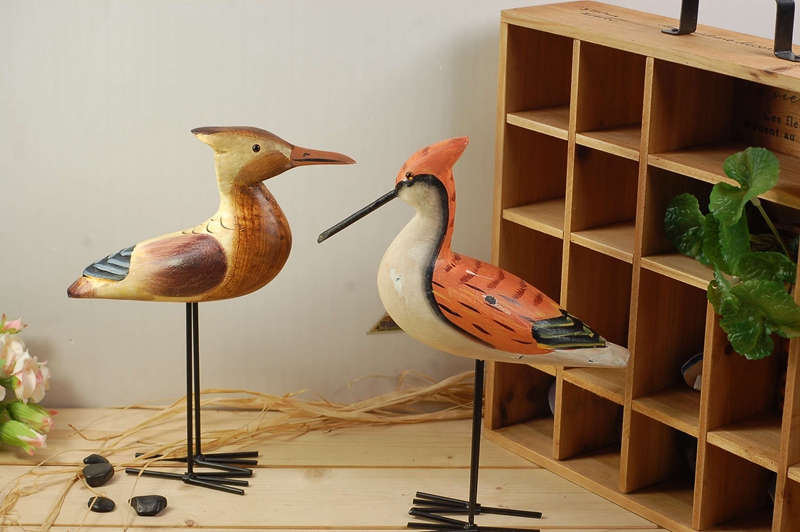 zakka杂货 木质工艺品 原木动物雕刻 海鸟木质摆件 铁木鸟60871