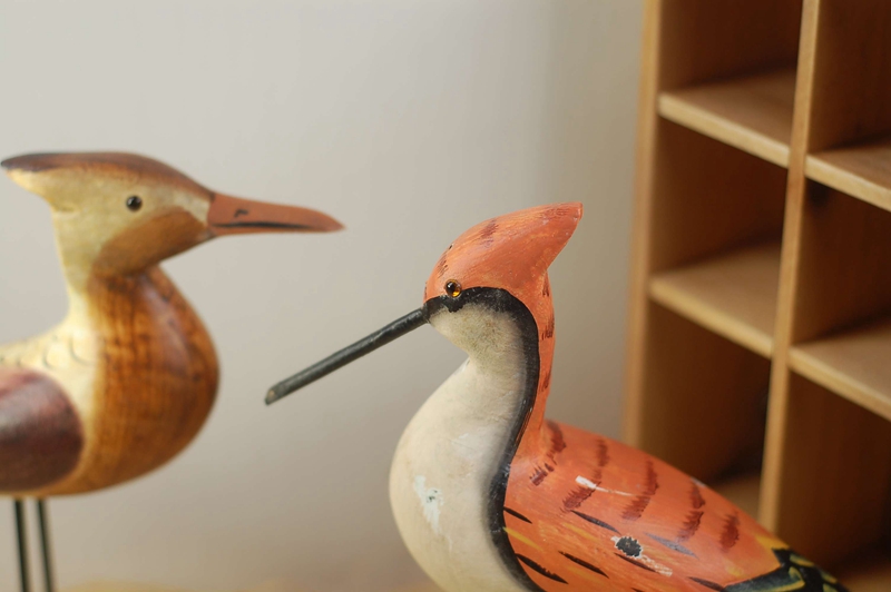 zakka杂货 木质工艺品 原木动物雕刻 海鸟木质摆件 铁木鸟60872