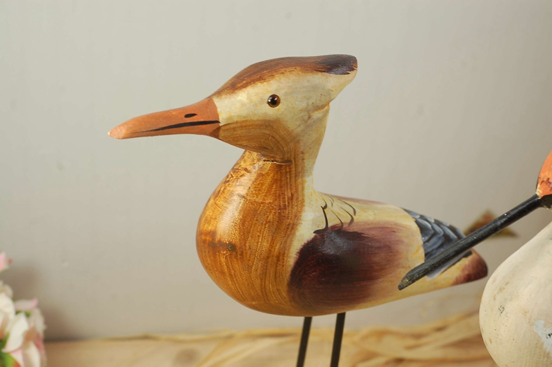 zakka杂货 木质工艺品 原木动物雕刻 海鸟木质摆件 铁木鸟60874