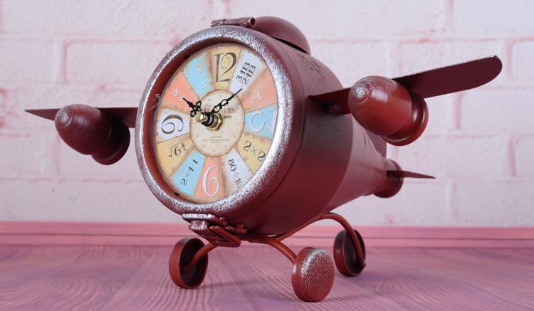 欧式复古创意铁制飞机造型座钟摆件家居装饰摆件1