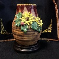 中式田园风格手工制6寸小陶瓷花瓶家居装饰（带底座）