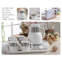 简约条纹家居陶瓷杯套装 壶杯托盘5803D-4