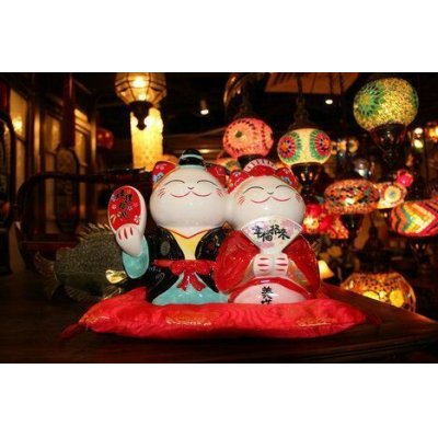 招财纳福日式陶瓷和服连理同心幸福招来猫造型摆件家居装饰摆件风水摆件